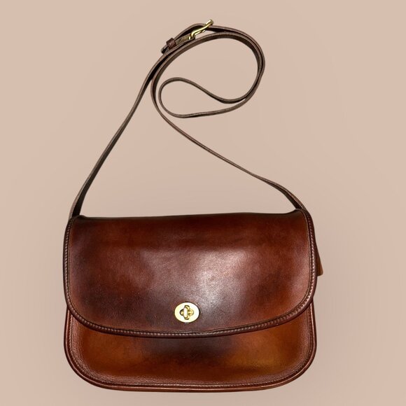 VTG Coach City Bag 9790 British Tan Leather Brass Turn Lock Handbag 90s USA +Tag - Picture 3 of 10